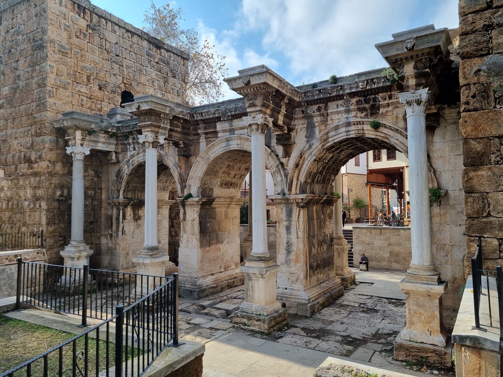 Hadrian's Gate, a Roman triple arch with marble columns, in Antalya's old town