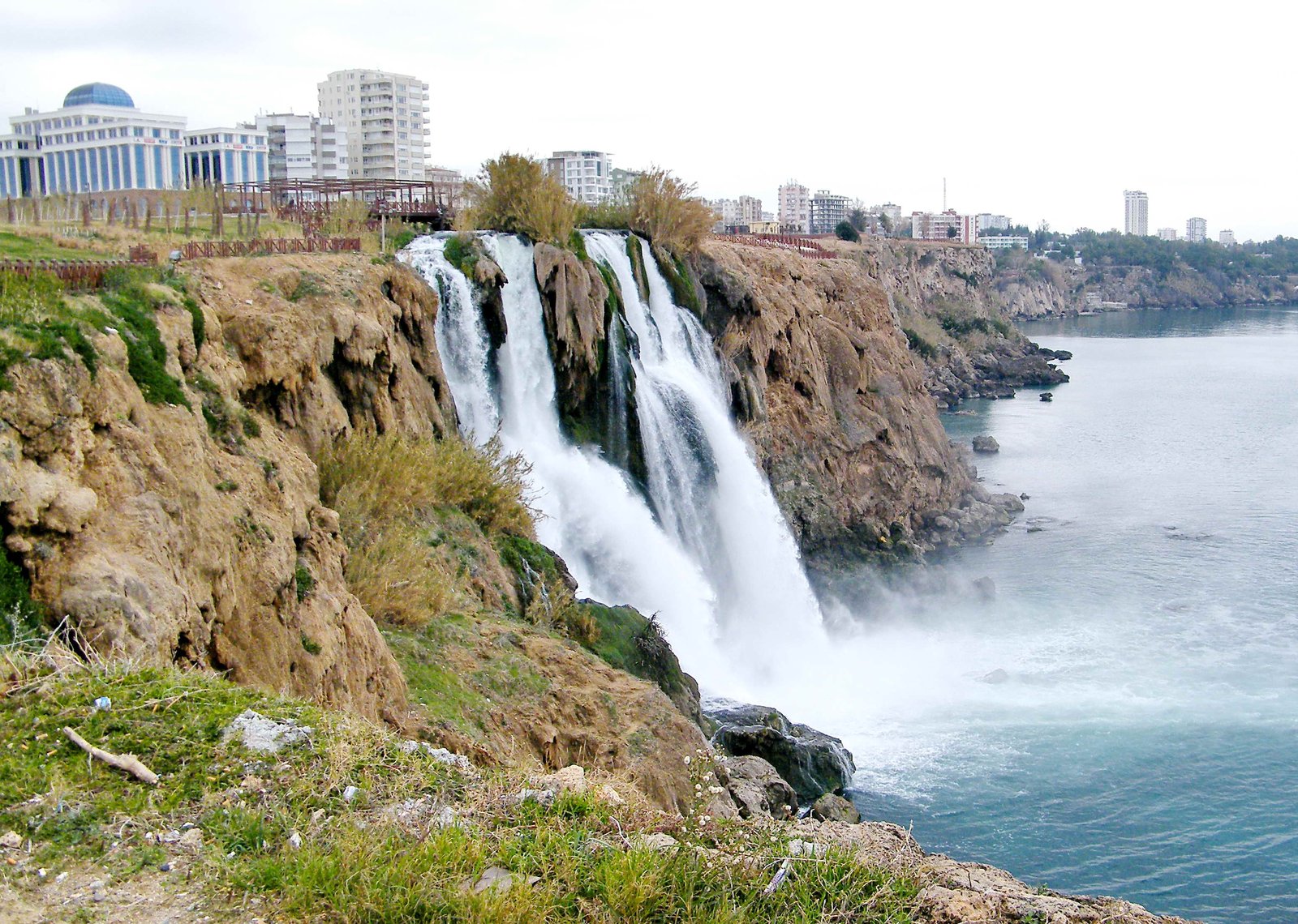 Lower Düden waterfall pouring from the cliffs into the sea near Lara